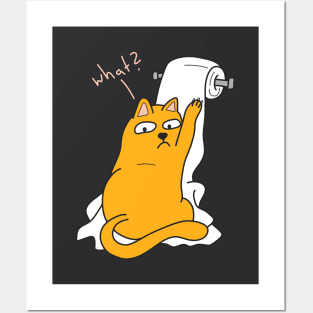 Funny Cat with Toilet Paper Posters and Art